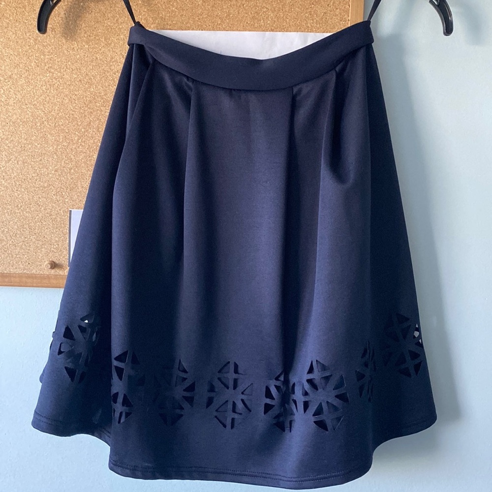 navy blue circle mini skirt